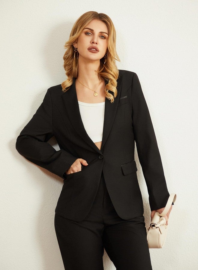 Kelyaa Women's 2 Piece Suit Notched Lapel One Button Slim Fit Business Office Work Tuxedo Blazer Pants Set Black - Image 5